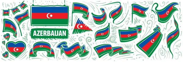 Vector set of the national flag of Azerbaijan in various creative designs — Stock Vector