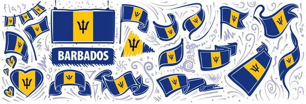 Conjunto vectorial de la bandera nacional de Barbados en varios diseños creativos — Vector de stock