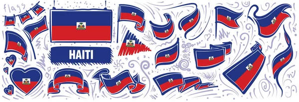 Vector set van de nationale vlag van Haïti in diverse creatieve ontwerpen — Stockvector