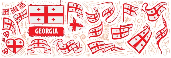 Conjunto vectorial de la bandera nacional de Georgia en varios diseños creativos — Vector de stock