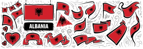 Ensemble vectoriel du drapeau national de l'Albanie dans divers modèles créatifs — Image vectorielle