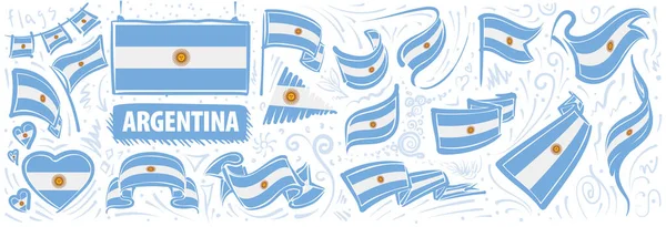 Vektor-Set der argentinischen Nationalflagge in verschiedenen kreativen Designs — Stockvektor