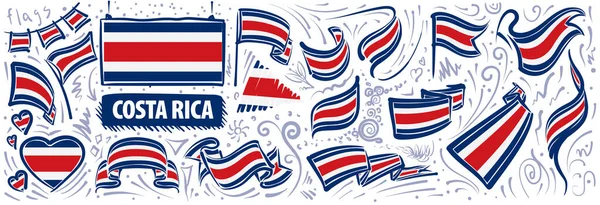 Conjunto vectorial de la bandera nacional de Costa Rica en varios diseños creativos — Vector de stock