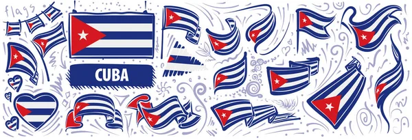 Vektorová sada národní vlajky Kuby v různých kreativních návrzích — Stockový vektor