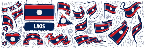 Vectorset van de nationale vlag van Laos in diverse creatieve ontwerpen — Stockvector