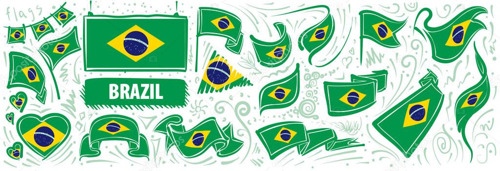 Vector set of the national flag of Brazil in various creative designs