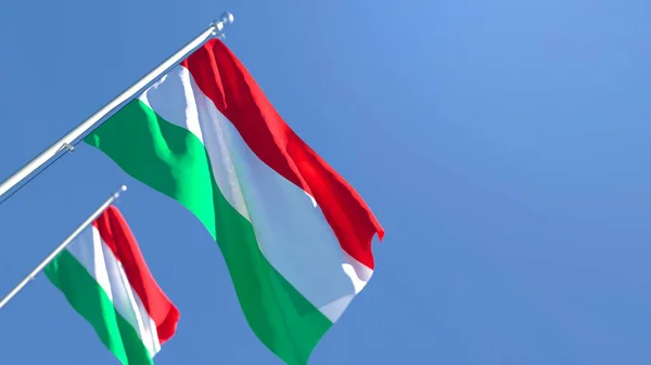 हंगरी के राष्ट्रीय ध्वज का 3 डी रेंडरिंग हवा में झुक रहा है — स्टॉक फ़ोटो, इमेज