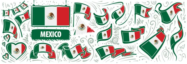 Vektorová sada národní vlajky Mexičanů v různých kreativních návrzích — Stockový vektor