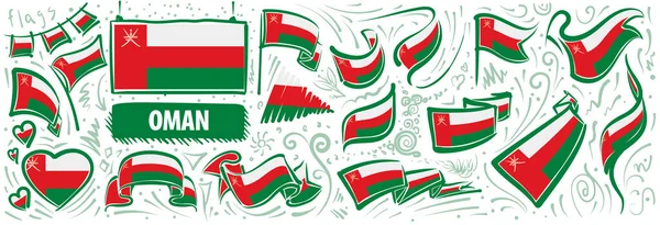 Ensemble vectoriel du drapeau national d'Oman dans divers designs créatifs — Image vectorielle