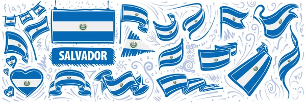 Conjunto vectorial de la bandera nacional de Salvador en varios diseños creativos — Vector de stock
