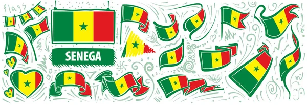 Ensemble vectoriel du drapeau national du Sénégal dans divers designs créatifs — Image vectorielle