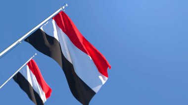 Rüzgarda sallanan Yemen 'in ulusal bayrağının 3D görüntüsü