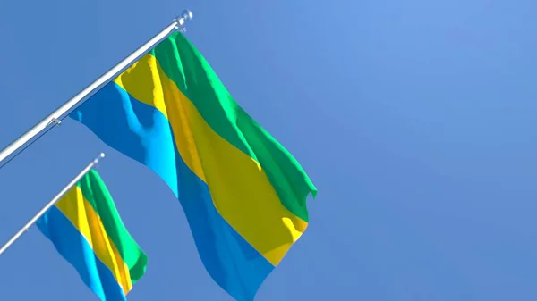 Rendu 3D du drapeau national du Gabon agitant dans le vent — Photo