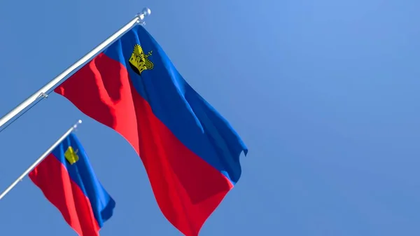 Representación en 3D de la bandera nacional de Liechtenstein ondeando al viento — Foto de Stock