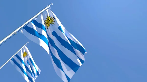 Representación en 3D de la bandera nacional de Uruguay ondeando al viento — Foto de Stock