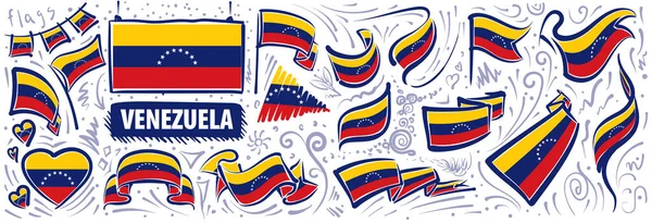 Conjunto vectorial de la bandera nacional de Venezuela en varios diseños creativos — Vector de stock