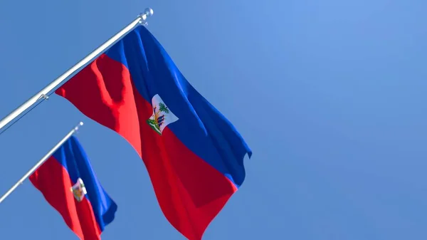 Representación en 3D de la bandera nacional de Haití ondeando al viento — Foto de Stock
