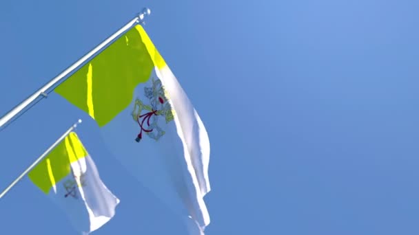 La bandera del Vaticano ondea en el viento contra un cielo azul — Vídeo de stock