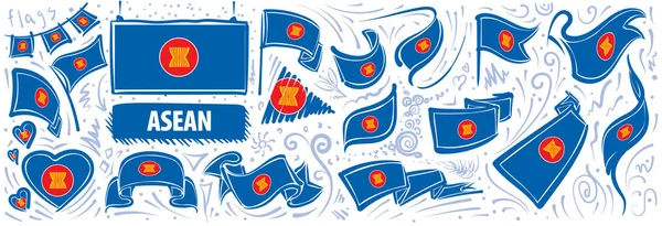 Conjunto vectorial de la bandera nacional de ASEAN en varios diseños creativos — Archivo Imágenes Vectoriales