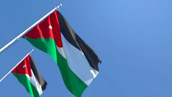 Rendu 3D du drapeau national de Jordanie agitant dans le vent — Photo