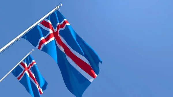 Representación en 3D de la bandera nacional de Islandia ondeando al viento —  Fotos de Stock