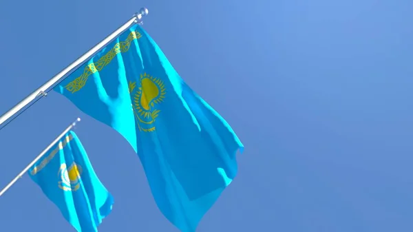 Kazakistan bayrağının rüzgarda dalgalanan 3D görüntüsü — Stok fotoğraf