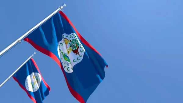 Representación en 3D de la bandera nacional de Belice ondeando al viento — Foto de Stock