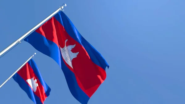 Representación en 3D de la bandera nacional de Camboya ondeando al viento — Foto de Stock