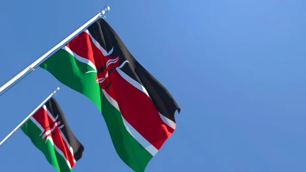 Rendering 3D della bandiera nazionale del Kenya sventola nel vento — Foto Stock