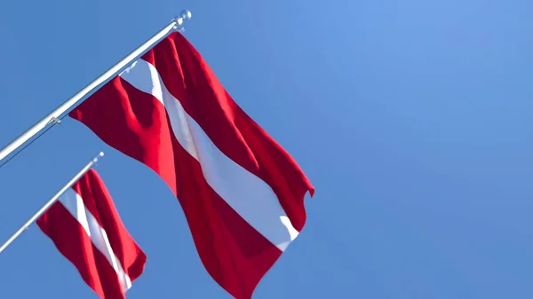 Representación en 3D de la bandera nacional de Letonia ondeando al viento — Foto de Stock