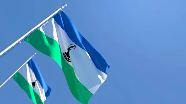 Rendering 3D della bandiera nazionale del Lesotho sventola nel vento — Foto Stock