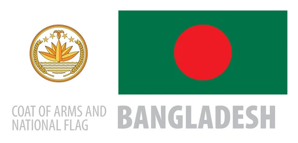 Conjunto de vectores del escudo de armas y la bandera nacional de Bangladesh — Vector de stock