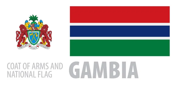 Conjunto de vectores del escudo de armas y la bandera nacional de Gambia — Vector de stock