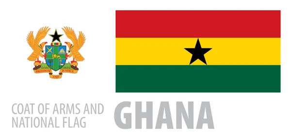 Conjunto de vectores del escudo de armas y la bandera nacional de Ghana — Vector de stock