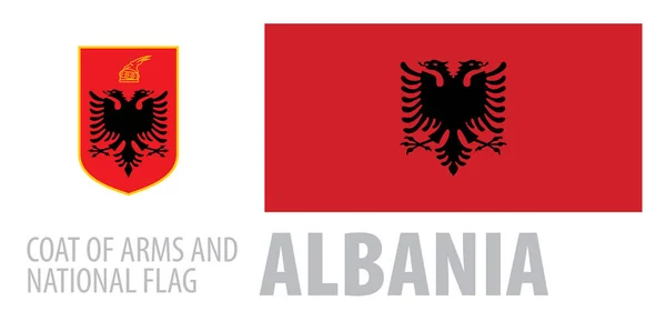 Conjunto de vectores del escudo de armas y la bandera nacional de Albania — Vector de stock