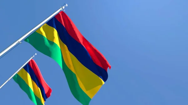 3D renderowanie flagi narodowej Mauritiusa machając na wietrze — Zdjęcie stockowe