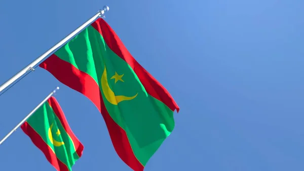 Representación en 3D de la bandera nacional de Mauritania ondeando al viento — Foto de Stock