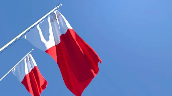 바람에 흔들 리는 몰타 국기 3D 렌더링 — 스톡 사진