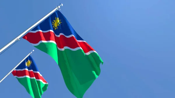 3D - зображення національного прапора Намібії, який махає вітром. — стокове фото