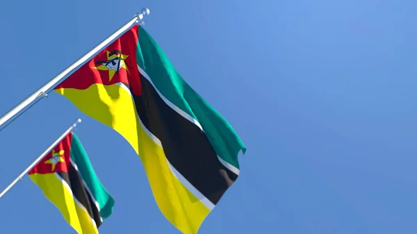 Representación en 3D de la bandera nacional de Mozambique ondeando al viento — Foto de Stock