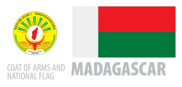 Conjunto de vectores del escudo de armas y la bandera nacional de Madagascar — Vector de stock