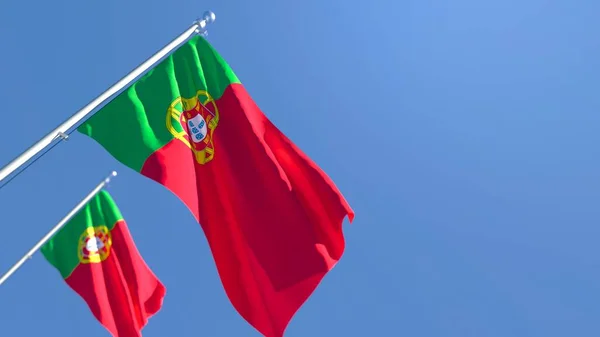 Renderização 3D da bandeira nacional de Portugal acenando ao vento — Fotografia de Stock