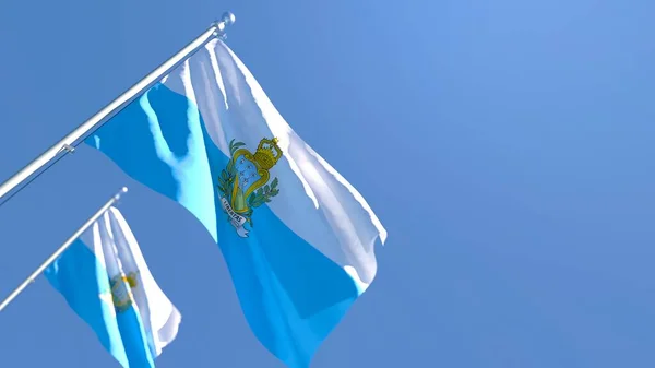 Representación en 3D de la bandera nacional de San Marino ondeando al viento — Foto de Stock