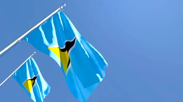 3D vykreslování národní vlajky Svaté Lucie vlnící se ve větru — Stock fotografie
