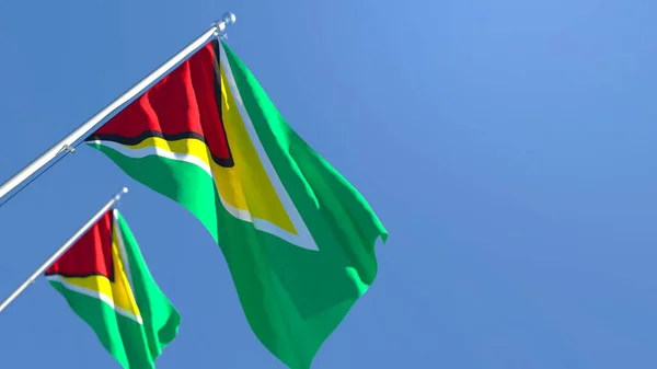 Representación en 3D de la bandera nacional de Guyana ondeando al viento — Foto de Stock