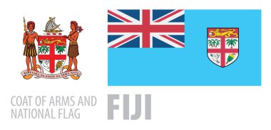 Fiji 'nin arması ve ulusal bayrağı.