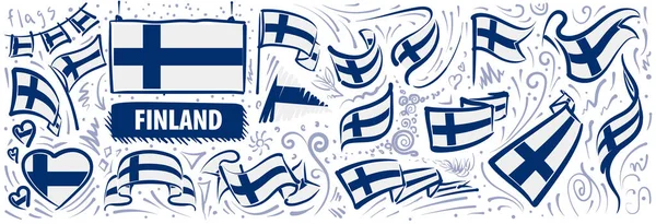 Vector set of the national flag of Finland in different creative design — 스톡 벡터