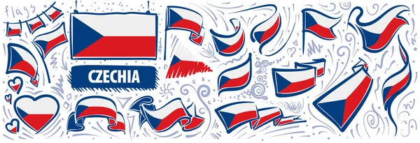 Wektor zestaw flagi narodowej Czechy w różnych projektach twórczych — Wektor stockowy