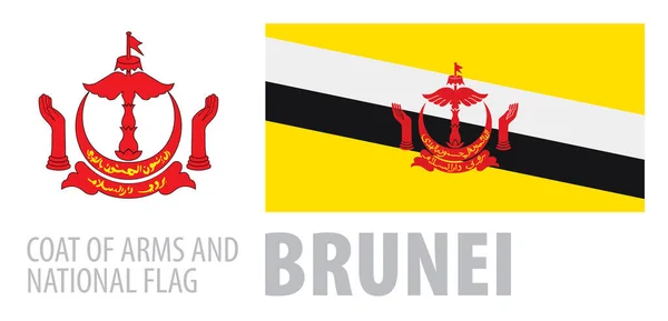 Conjunto vectorial del escudo de armas y bandera nacional de Brunéi — Vector de stock