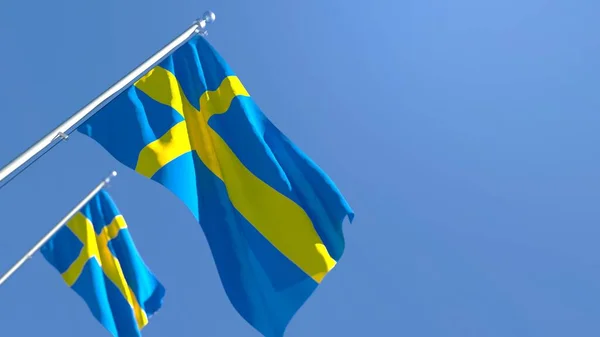 Rendu 3D du drapeau national de la Suède agitant dans le vent — Photo